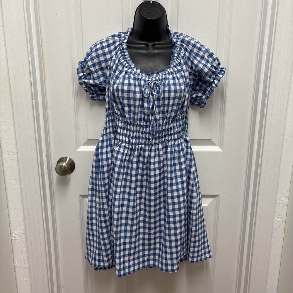 NWT Show Me Your Mumu Blue Gingham Picnic Stretchy Dress - Size XXL